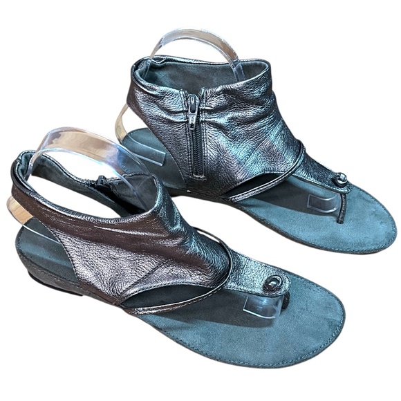 AEROSOLES Genuine Leather Gladiator Thong Sandals Side Zip Suede Footbed US 10 - Picture 4 of 8